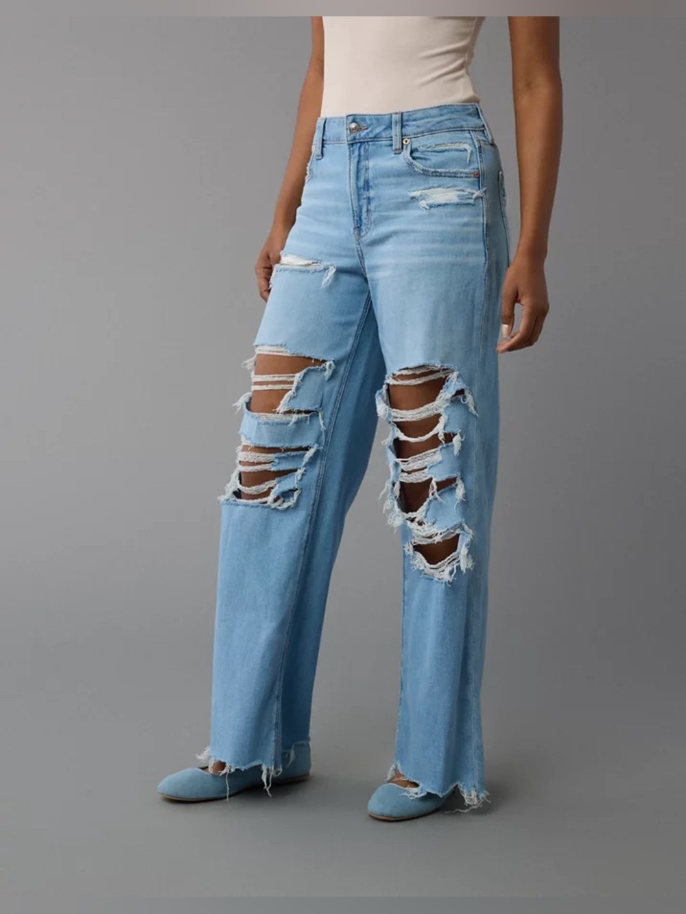 American Eagle Outfitters Distressed Super High-Rise Baggy Straight Sz 2L